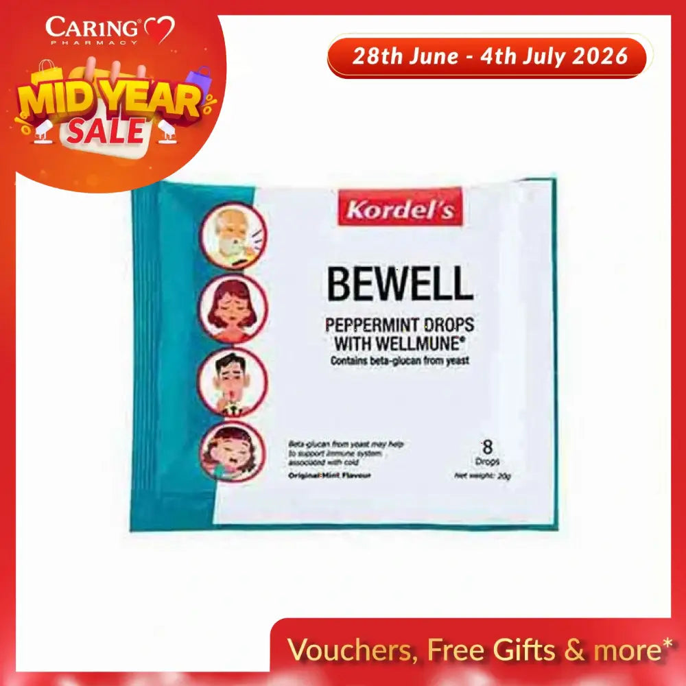 Kordels Bewell Peppermint Drops package with eight refreshing mint-flavored drops for wellness.