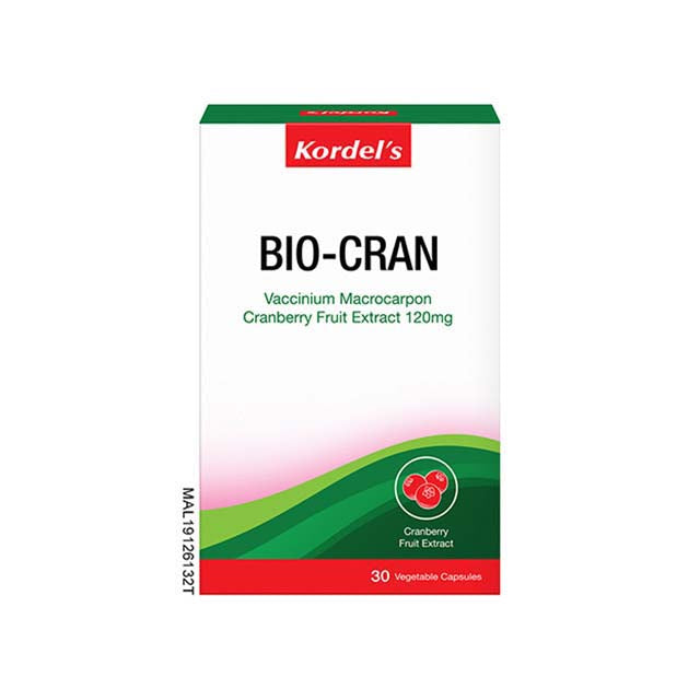 Kordel's Bio-Cran Cranberry Supplement with 120mg of Cranberry Fruit Extract in a 30 Capsule Box