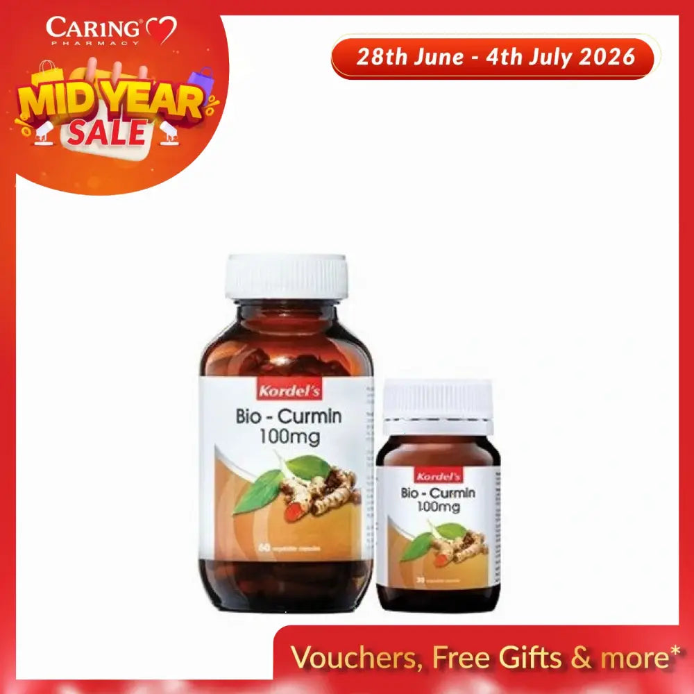 Kordel's Bio-Curmin 100mg supplement in two bottle sizes for natural wellness support