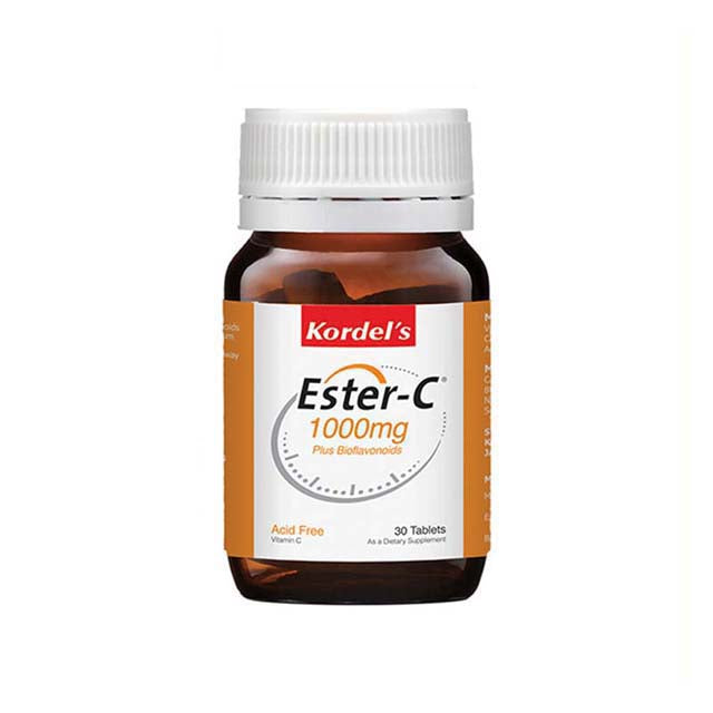 Kordel's Bio Ester C 1000mg tablets bottle containing 30 acid-free Vitamin C supplements