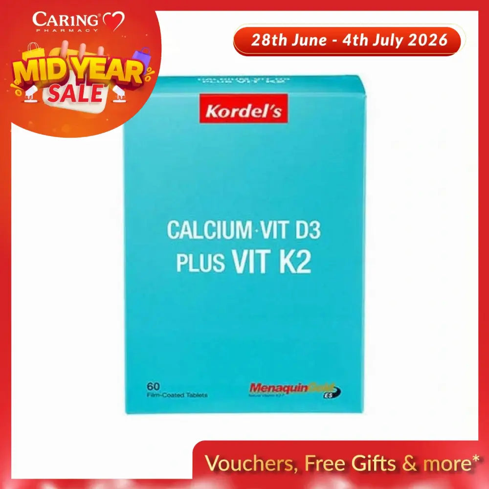 KORDEL'S Calcium Vitamin D3 K2 supplement in a blue box containing 60 film-coated tablets