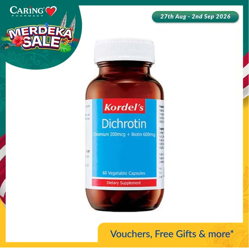 Kordel's Dichrotin supplement bottle with 60 vegetable capsules for chromium and biotin support