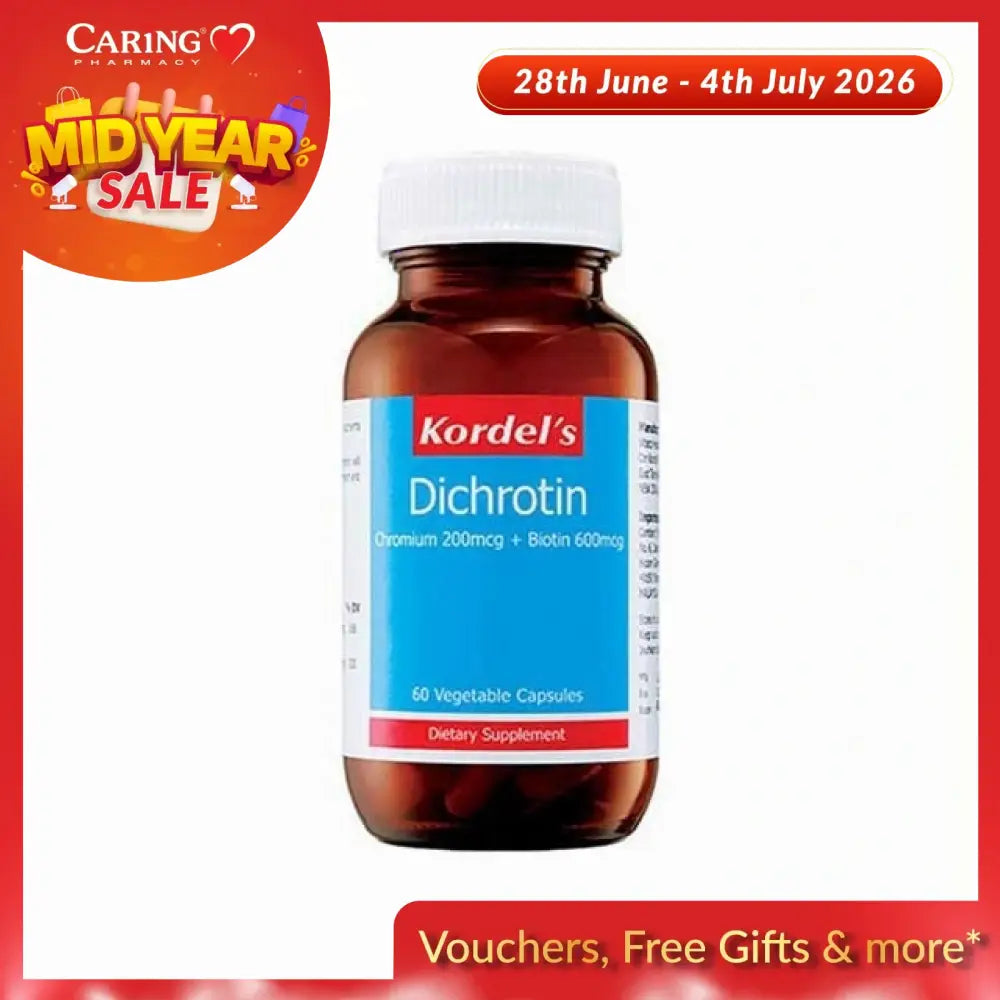 Kordel's Dichrotin supplement bottle with 60 vegetable capsules for chromium and biotin support