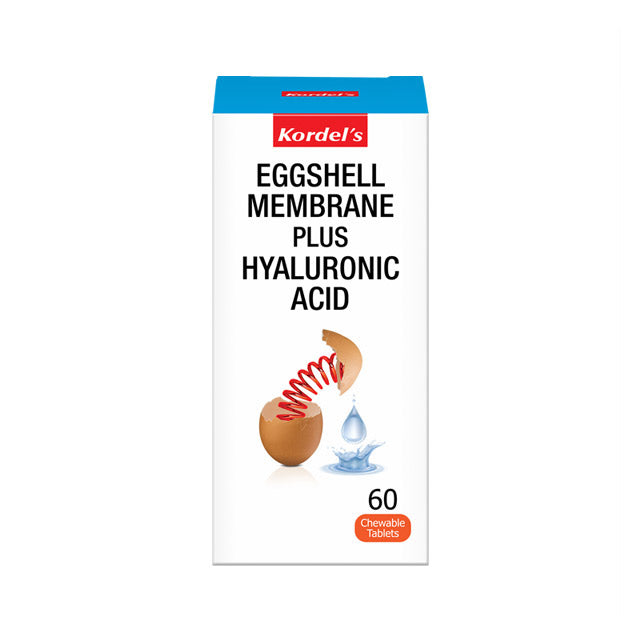 Kordel's Eggshell Membrane Supplement Malaysia with Hyaluronic Acid in a pack of 60 chewable tablets