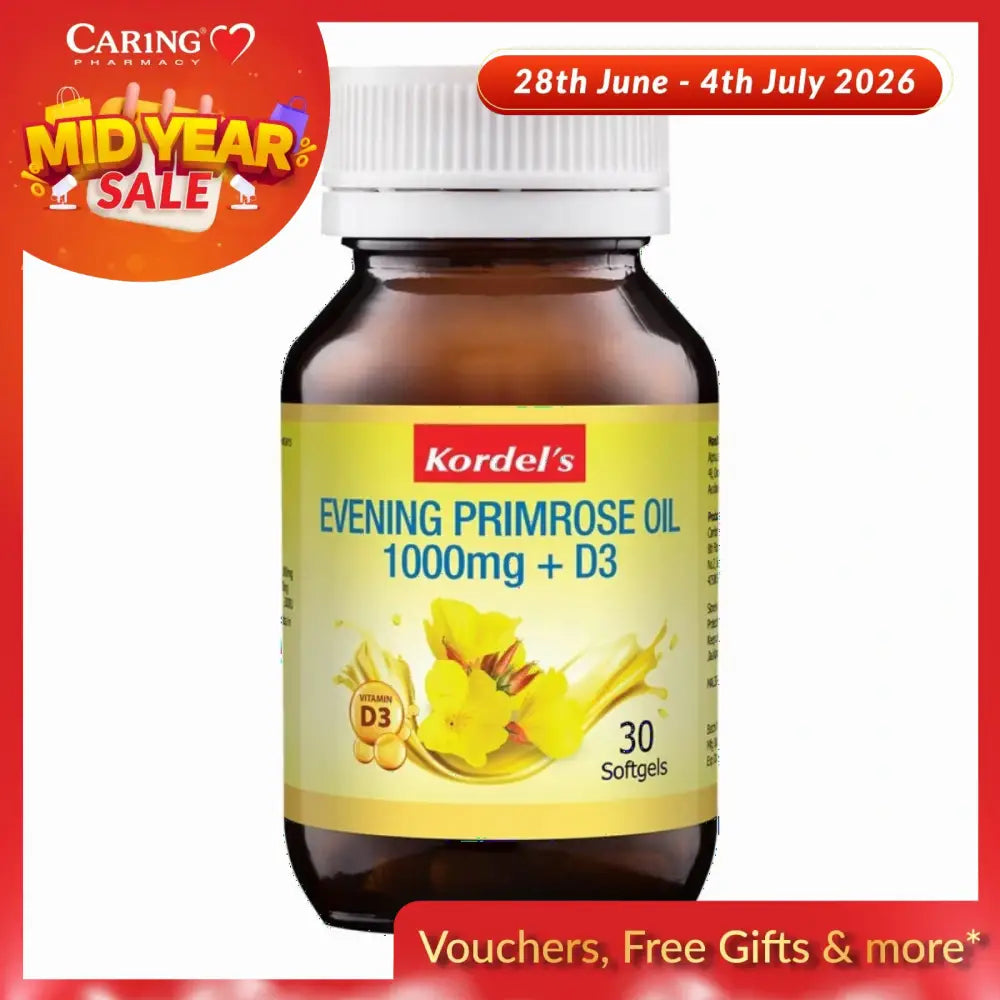 KORDELS EVENING PRIMROSE OIL 1000MG+VITD3 30S
