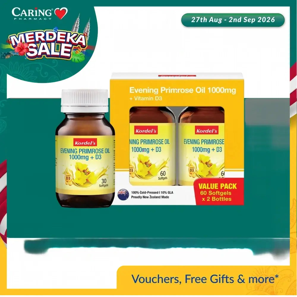 Kordels Evening Primrose Oil 1000Mg + Vitd3 (30S/60Sx2)