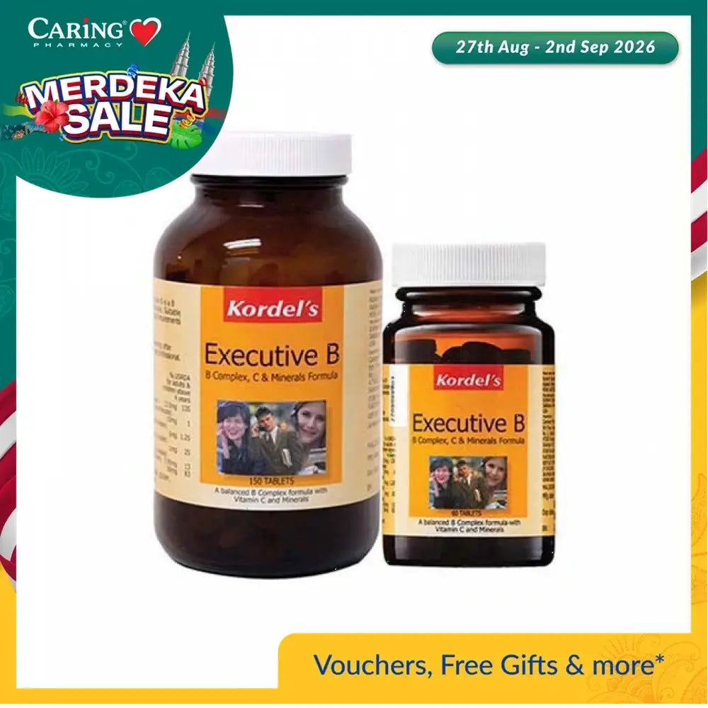 Kordel's Executive B Complex supplement bottles with 180 tablets and advanced formula for enhanced vitality