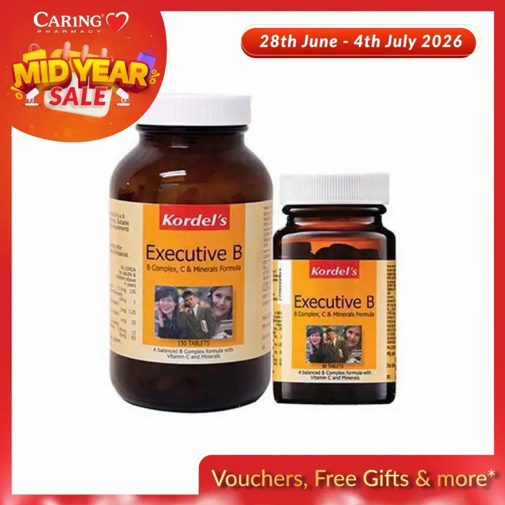 Kordel's Executive B Complex supplement bottles with 180 tablets and advanced formula for enhanced vitality