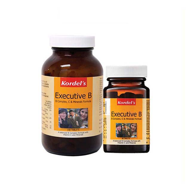Kordel's Executive B Complex supplement bottles with 180 tablets and advanced formula for enhanced vitality