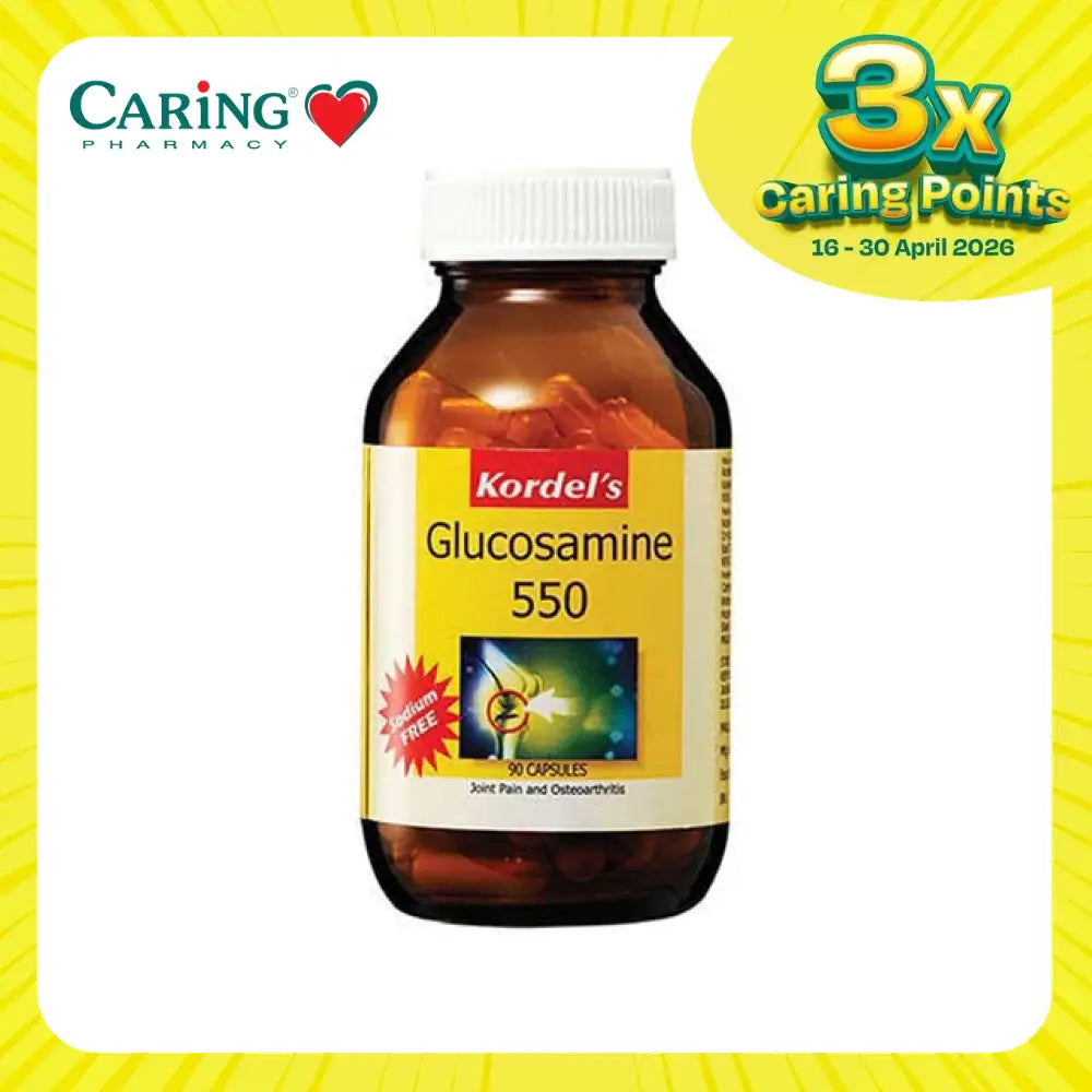 Kordel's Glucosamine 550 Capsules for Joint Pain, featuring glucosamine supplements for joint pain in a convenient bottle