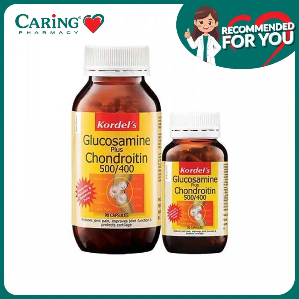 Kordel's Glucosamine Chondroitin supplement Malaysia in two bottle sizes for joint support and cartilage protection
