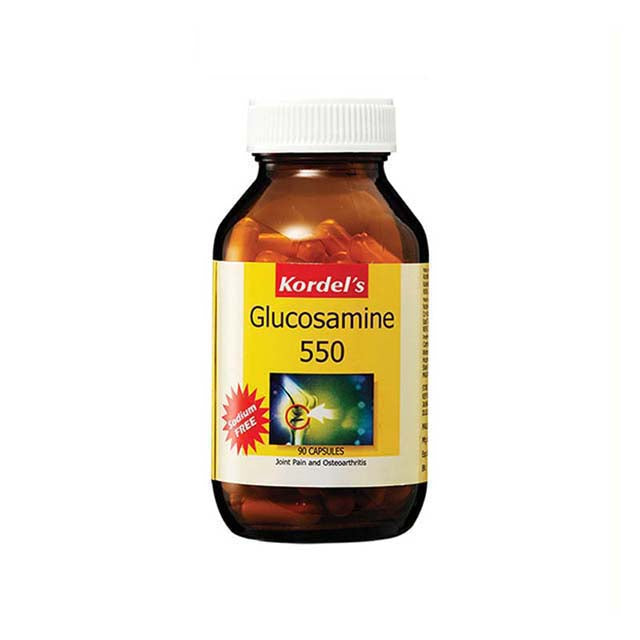 Kordel's Glucosamine 550 Capsules for Joint Pain, featuring glucosamine supplements for joint pain in a convenient bottle