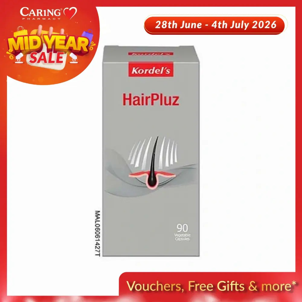 Kordel's HairPluz hair growth supplement in a box containing 90 vegetable capsules for enhancing hair vitality