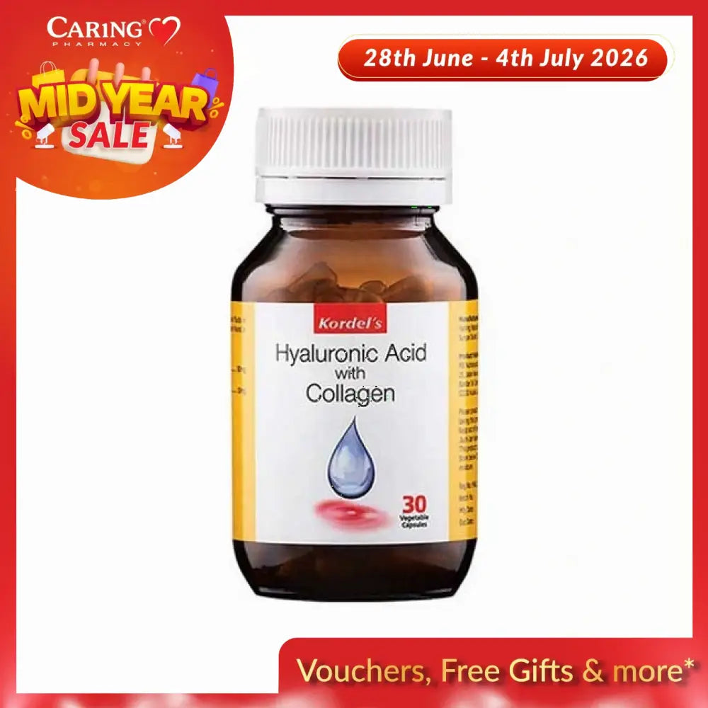 Kordel's Hyaluronic Acid Collagen Supplement Bottle with 30 Softgels for Skin Hydration