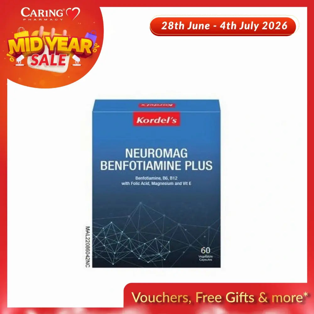 Kordel's Neuromag Benfotiamine supplement box with 60 capsules for nerve health and improved vitality