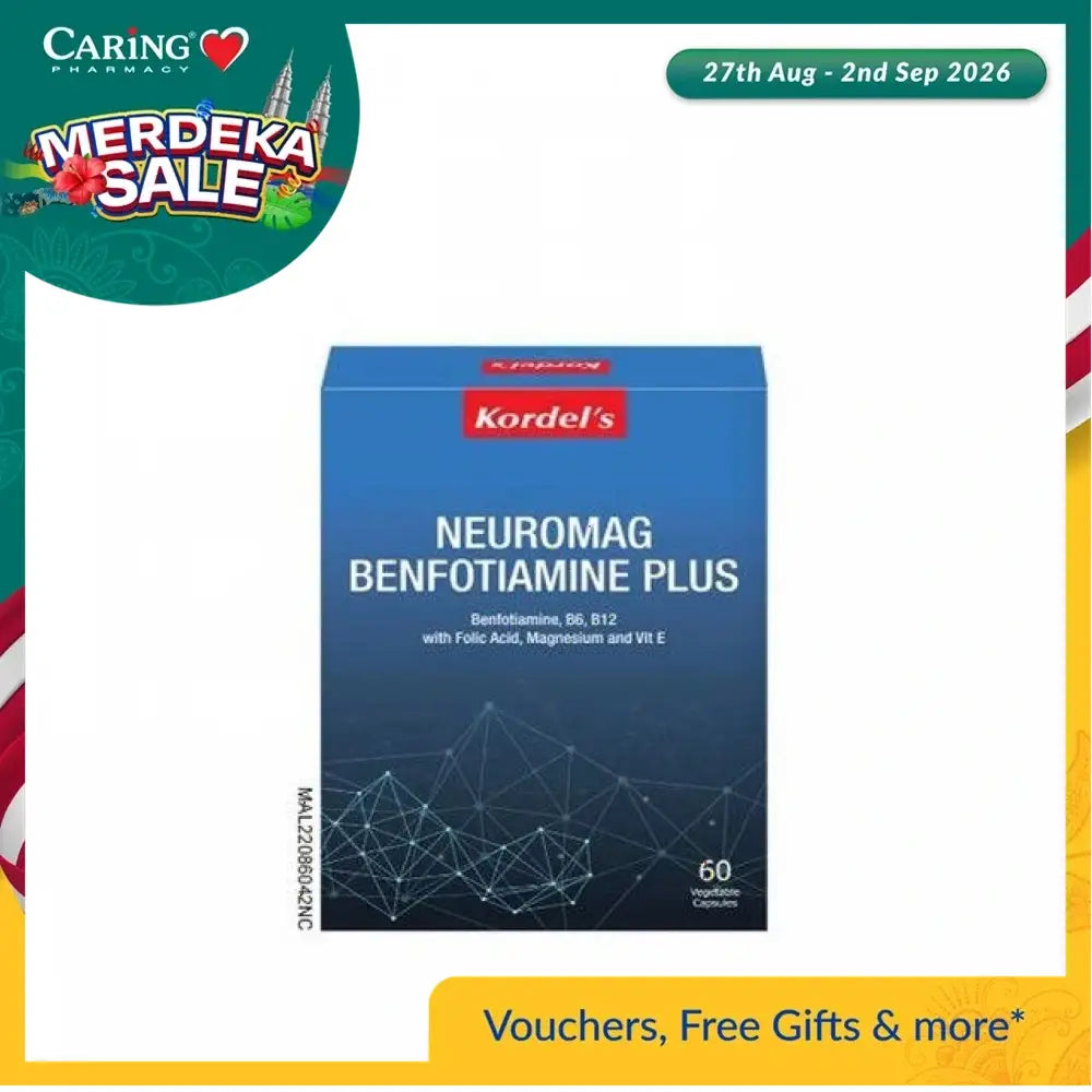 Kordel's Neuromag Benfotiamine supplement box with 60 capsules for nerve health and improved vitality