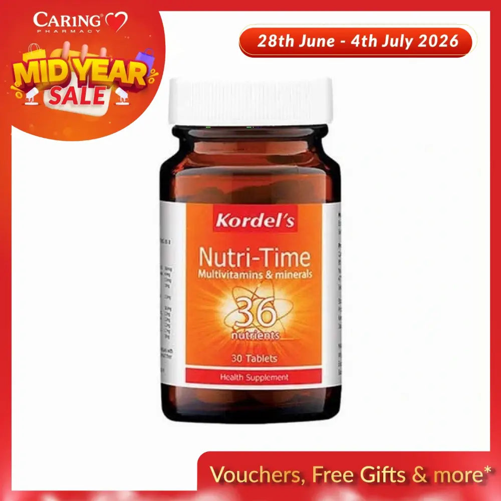 Kordel's Nutritime multivitamin supplement bottle with 30 tablets for balanced nutrition