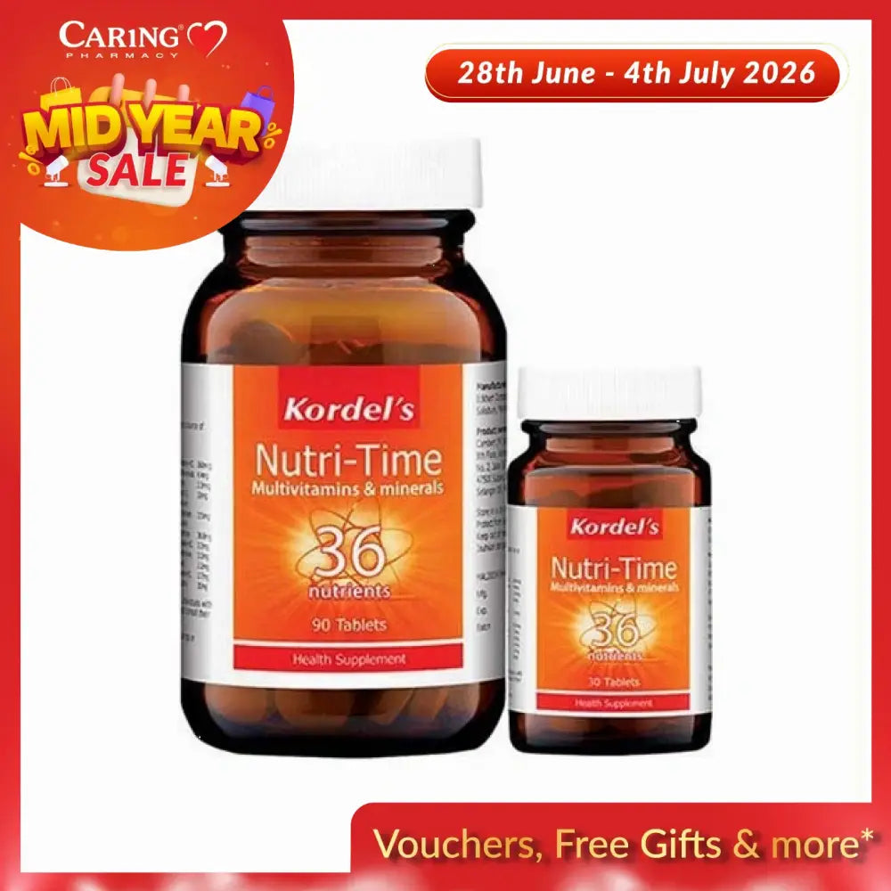 Kordel's Nutritime multivitamin tablets in two bottle sizes for daily nutrition and health support