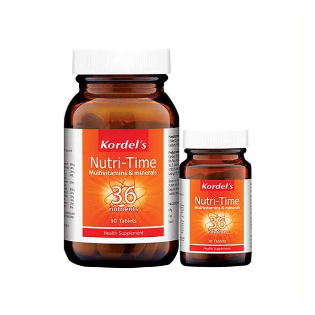Kordel's Nutritime multivitamin tablets in two bottle sizes for daily nutrition and health support