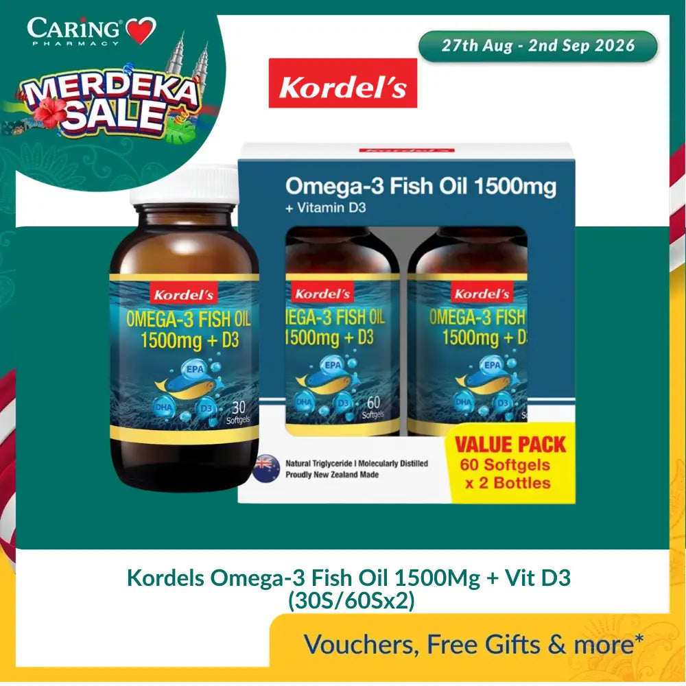 Kordels Omega-3 Fish Oil 1500Mg + Vit D3 (30S/60Sx2)