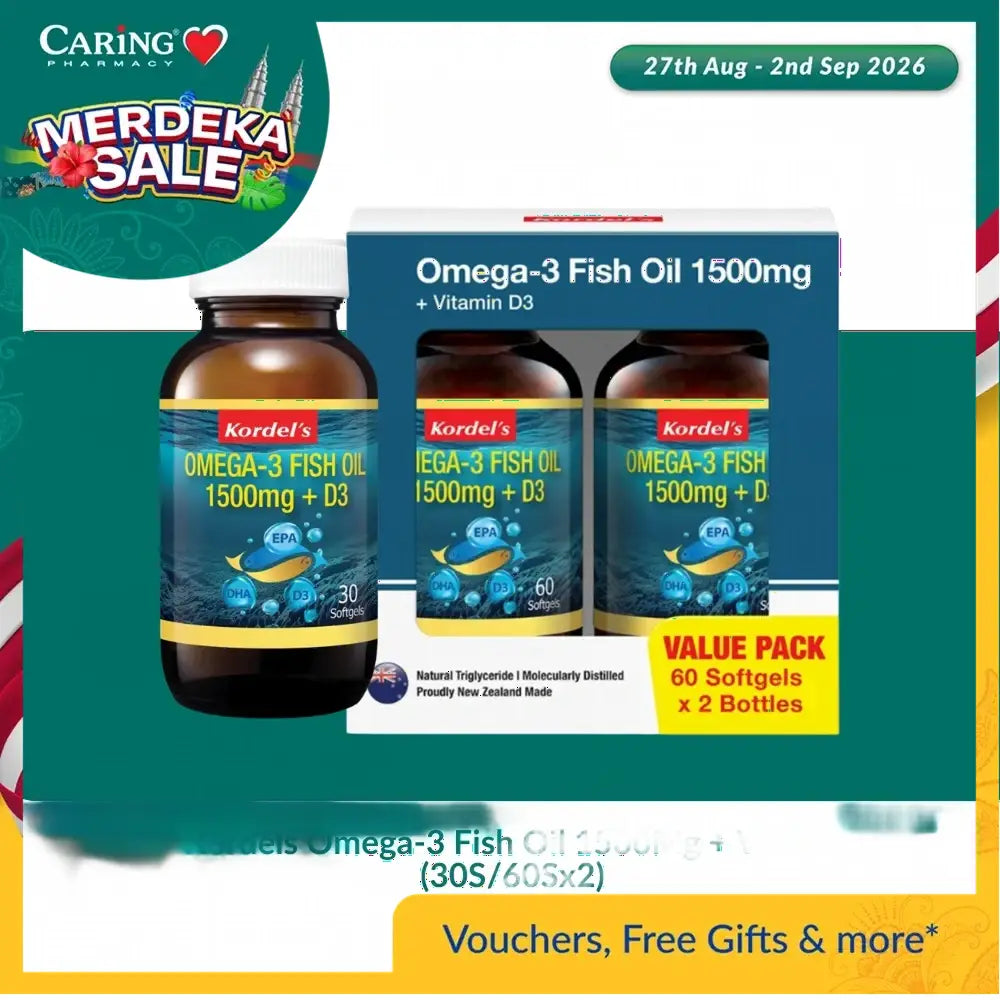 Kordels Omega-3 Fish Oil 1500Mg + Vit D3 (30S/60Sx2)