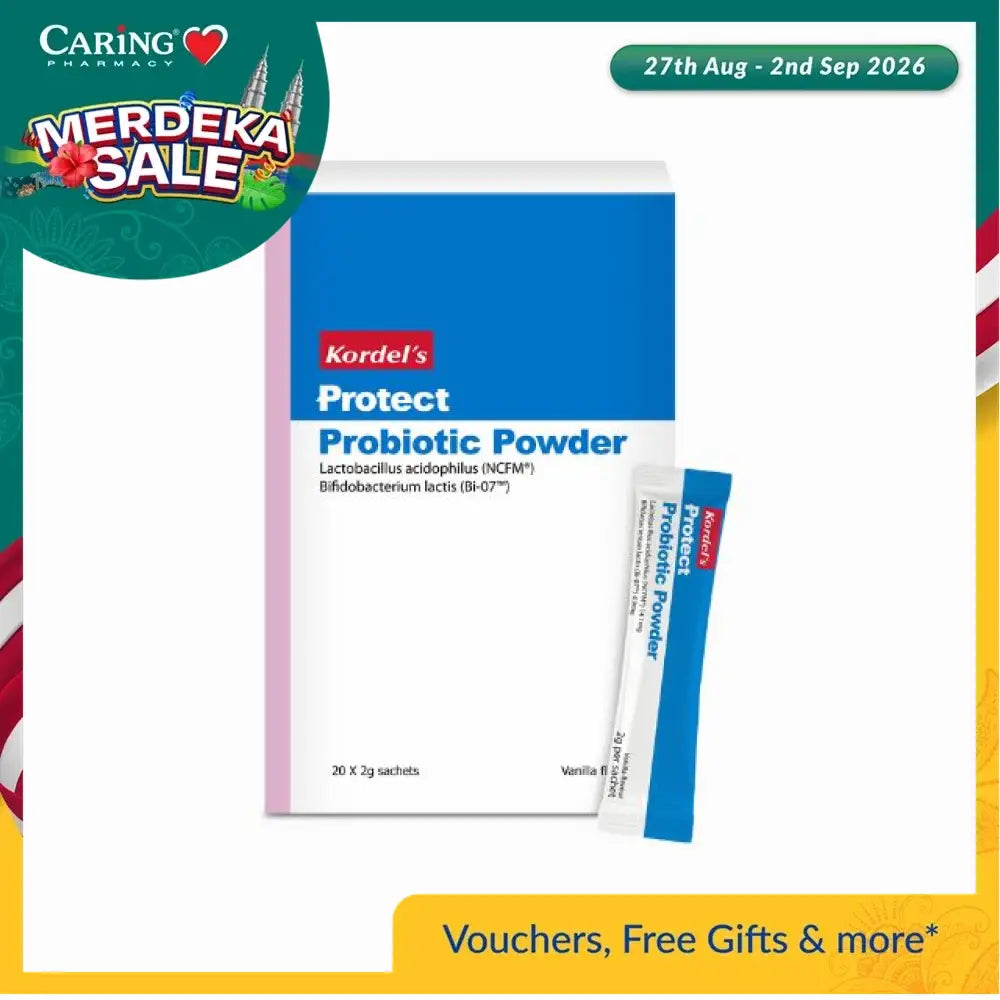 Kordels Protect Probiotic Powder box with sachets for digestive health support