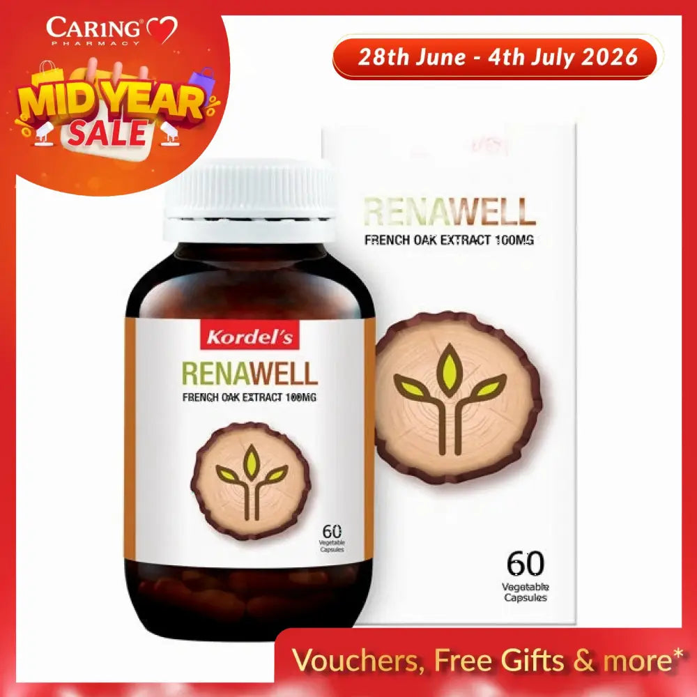 Kordel's Renawell supplement with French Oak Extract in a bottle of 60 vegetable capsules