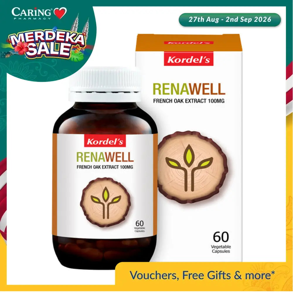 Kordel's Renawell supplement with French Oak Extract in a bottle of 60 vegetable capsules
