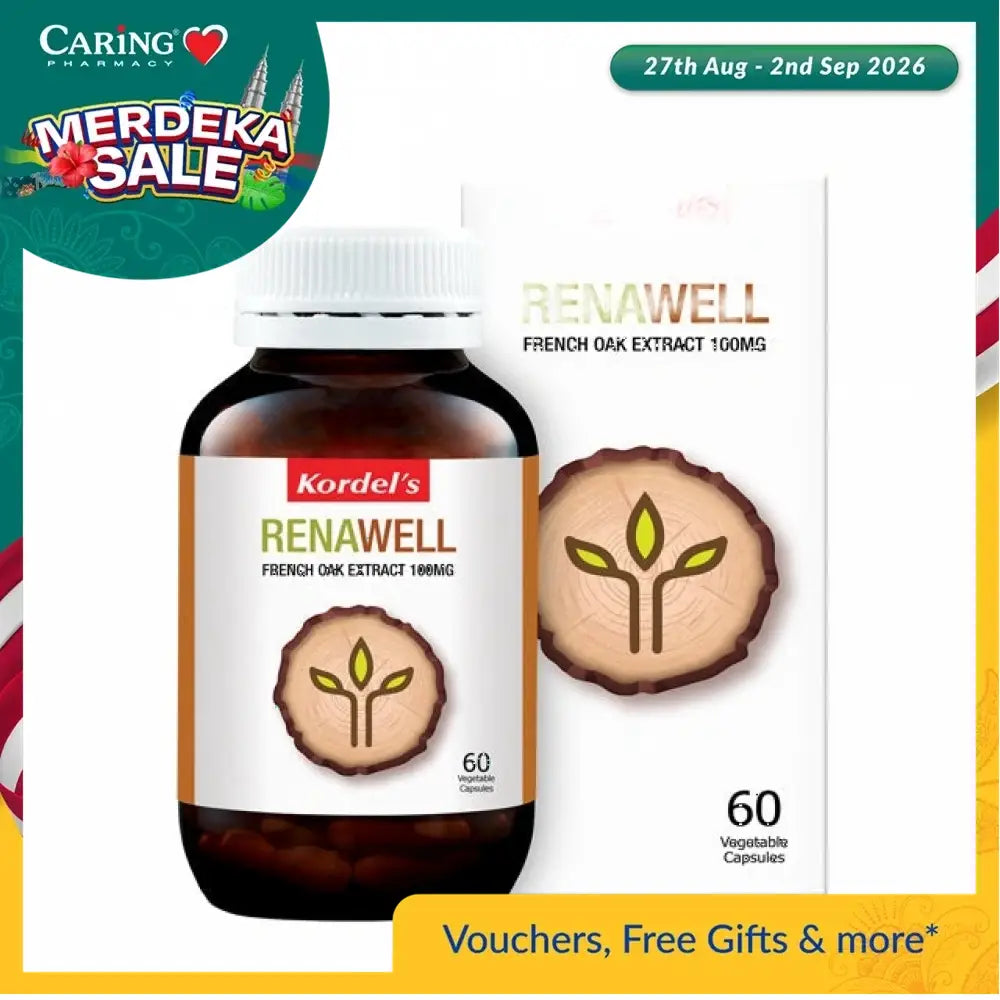 Kordel's Renawell supplement with French Oak Extract in a bottle of 60 vegetable capsules