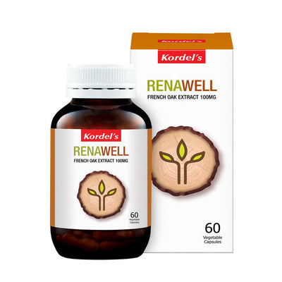 Kordel's Renawell supplement with French Oak Extract in a bottle of 60 vegetable capsules