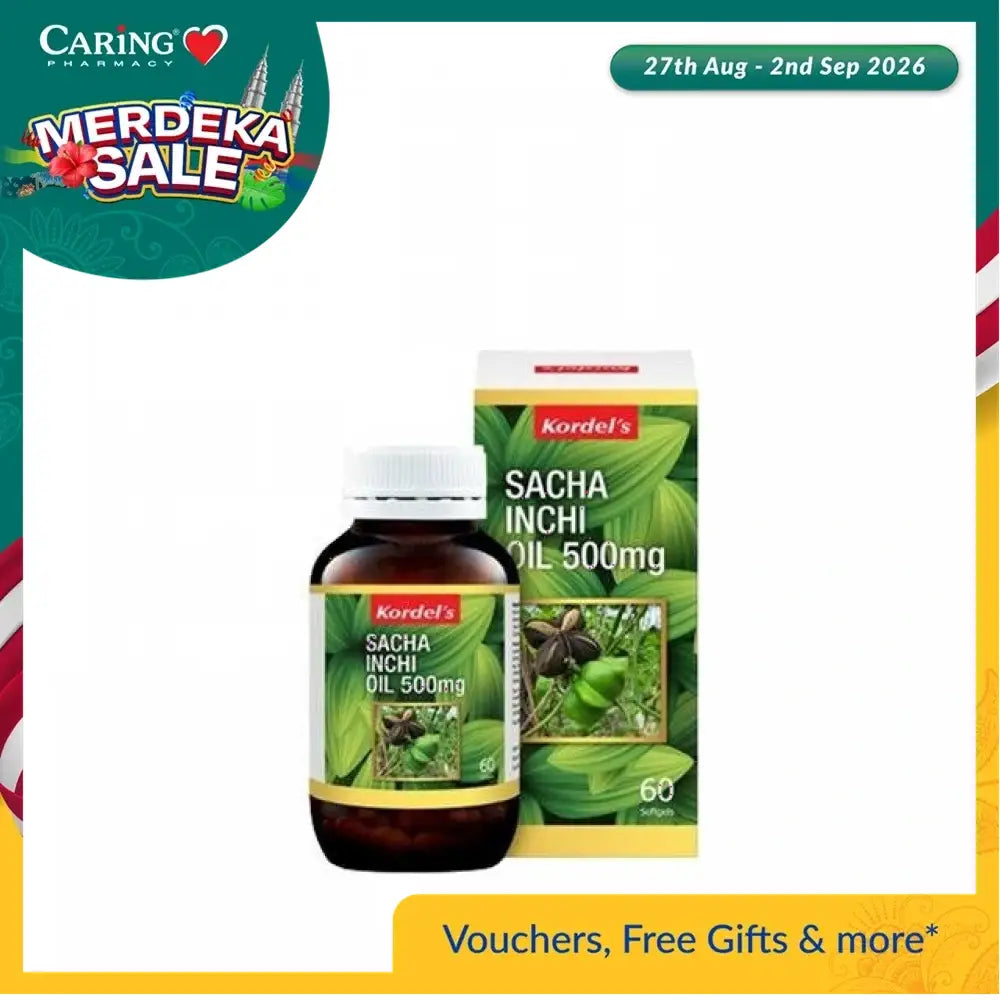 KORDEL'S Sacha Inchi Oil Supplement 500mg in a 60 softgel bottle for health benefits