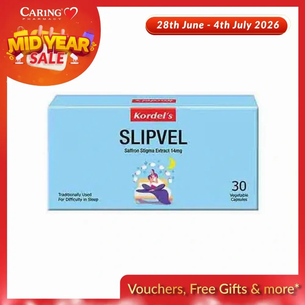 Kordel's Slipvel sleep supplement in a blue box containing 30 vegetable capsules for better sleep support