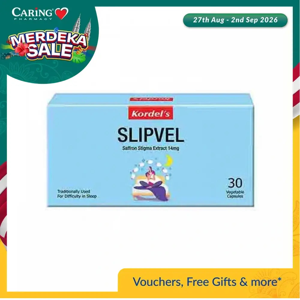 Kordel's Slipvel sleep supplement in a blue box containing 30 vegetable capsules for better sleep support