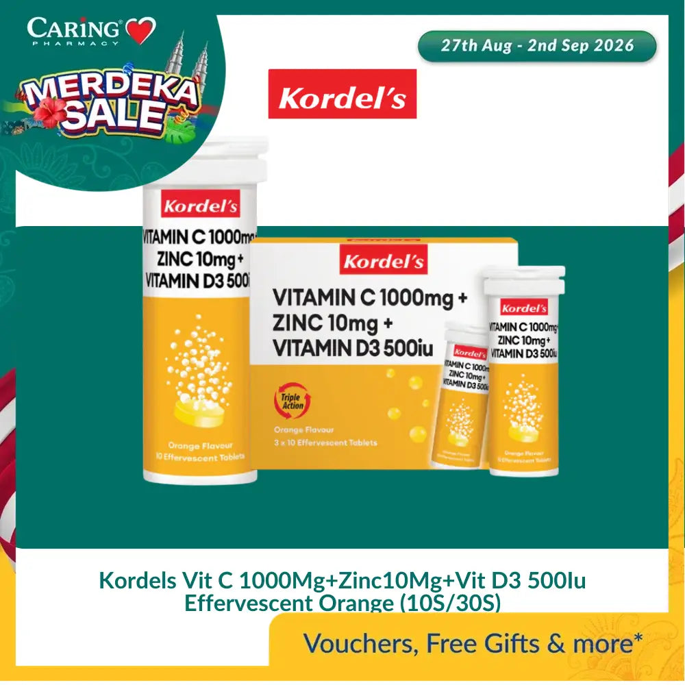 Kordels Vit C 1000Mg + Zinc10Mg + Vit D3 500Iu Effervescent Orange (10S/30S)