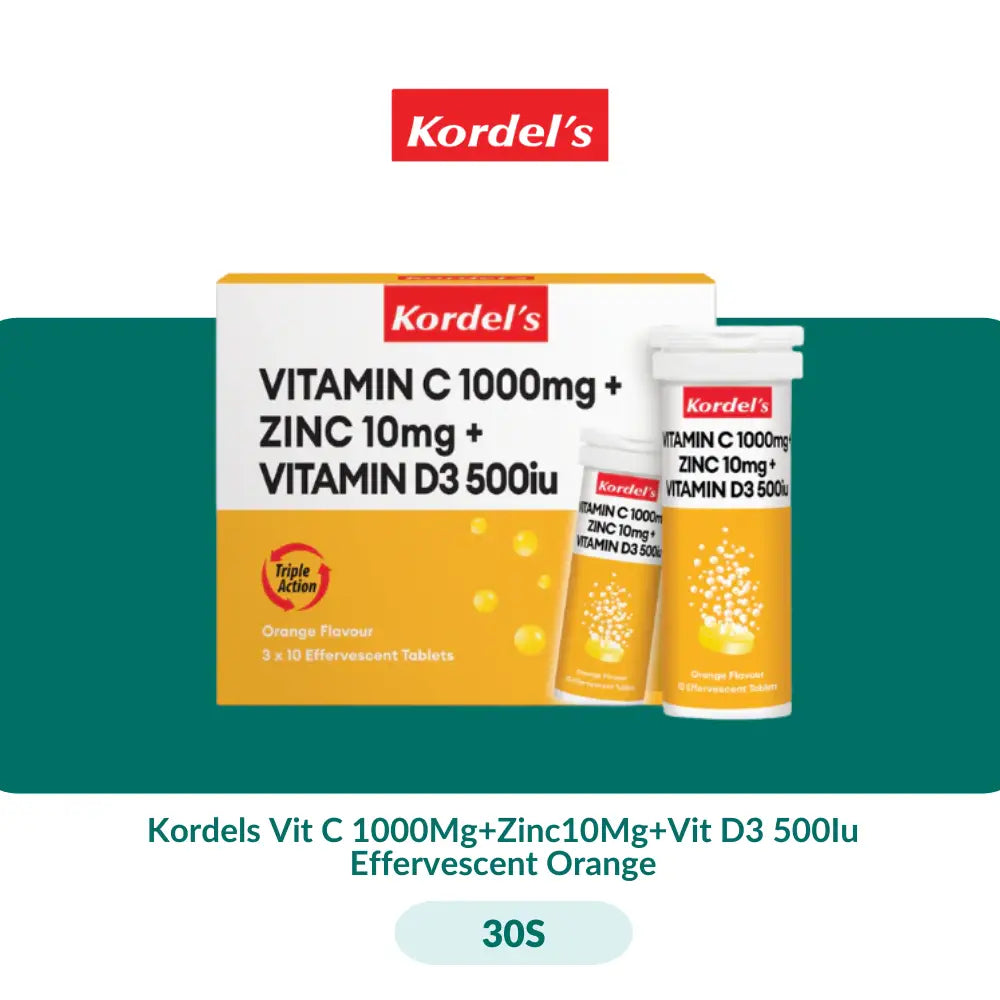 Kordels Vit C 1000Mg + Zinc10Mg + Vit D3 500Iu Effervescent Orange (10S/30S) - 30S
