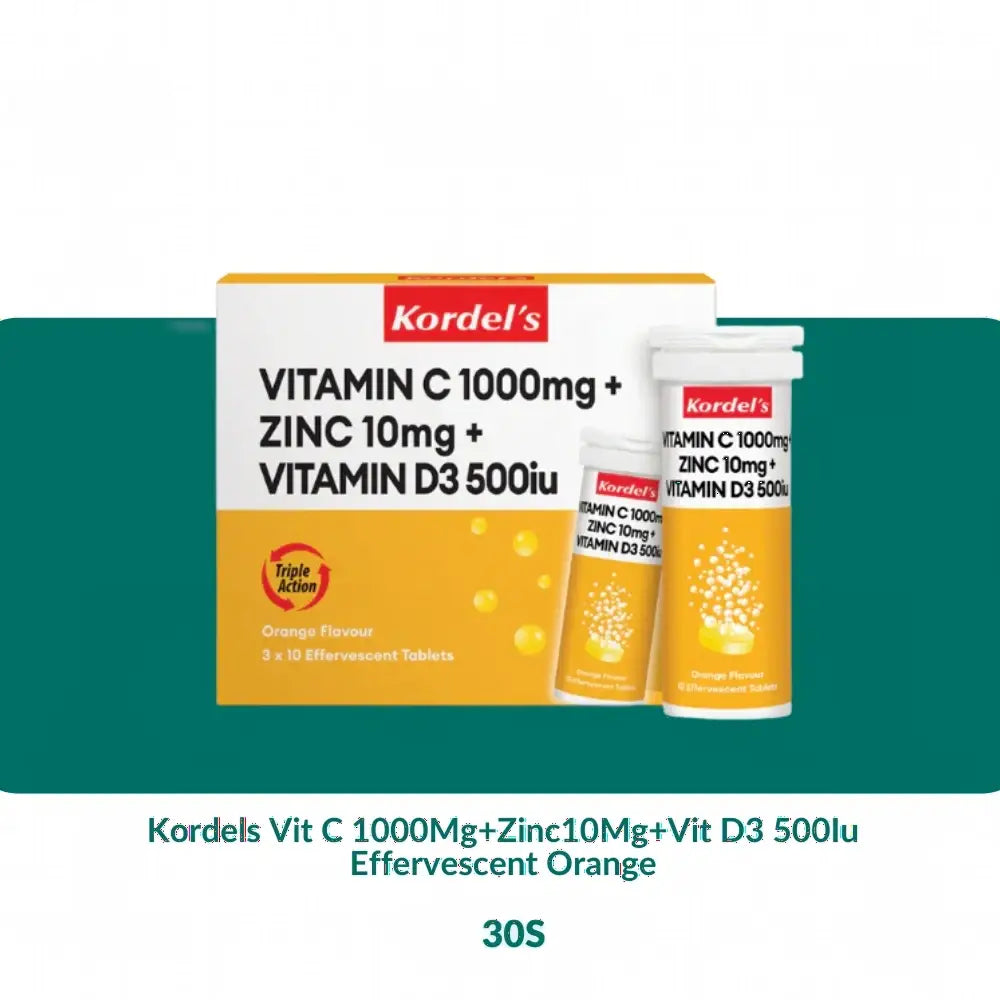 Kordels Vit C 1000Mg + Zinc10Mg + Vit D3 500Iu Effervescent Orange (10S/30S) - 30S