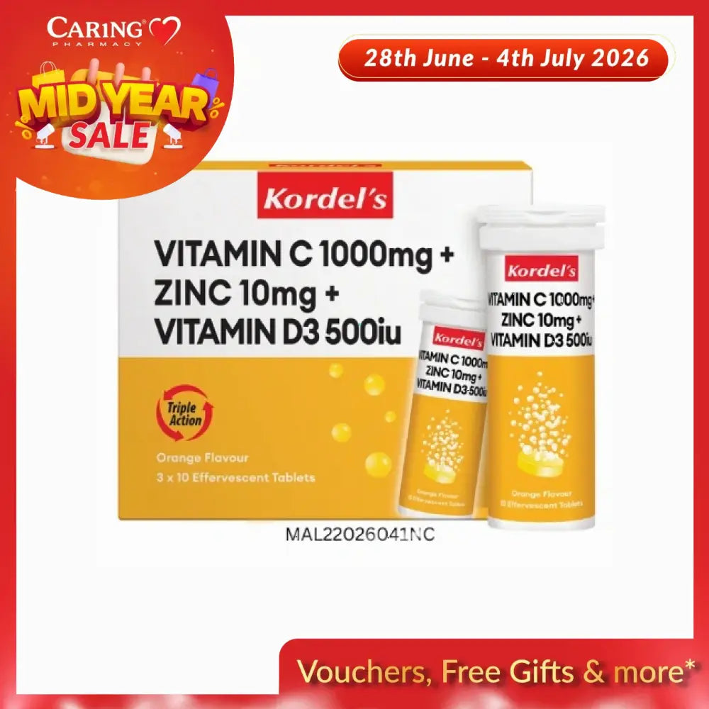 Kordel's Vitamin C 1000mg with Zinc and Vitamin D3 effervescent tablets in orange flavor
