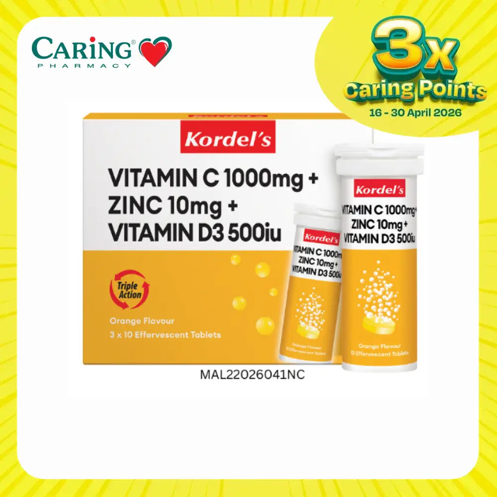Kordel's Vitamin C 1000mg with Zinc and Vitamin D3 effervescent tablets in orange flavor