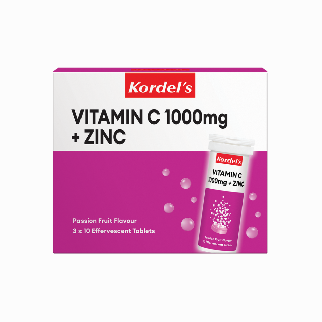 Kordel's Vitamin C 1000mg with Zinc effervescent tablets in passion fruit flavor for immune support