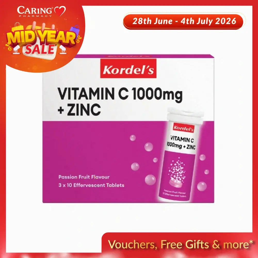 Kordel's Vitamin C 1000mg with Zinc effervescent tablets in passion fruit flavor for immune support