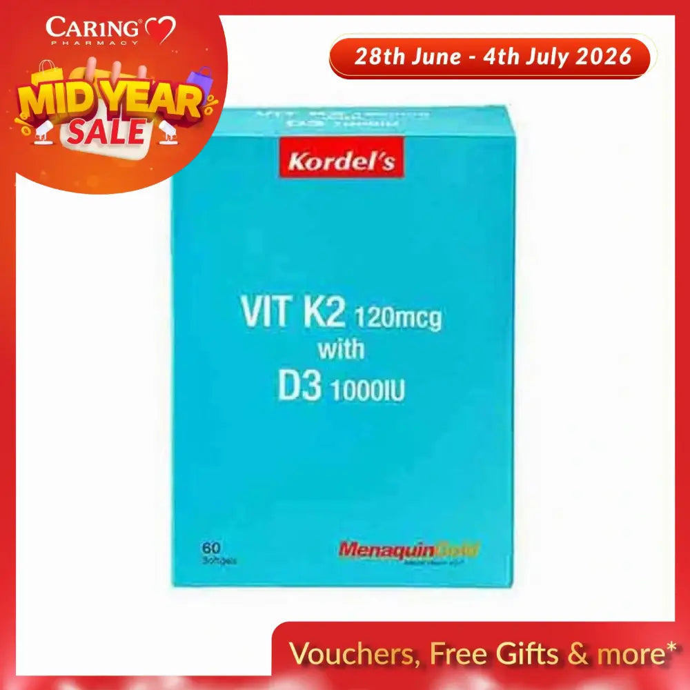 Kordel's Vitamin K2 D3 supplement box containing 60 capsules for bone and heart health support