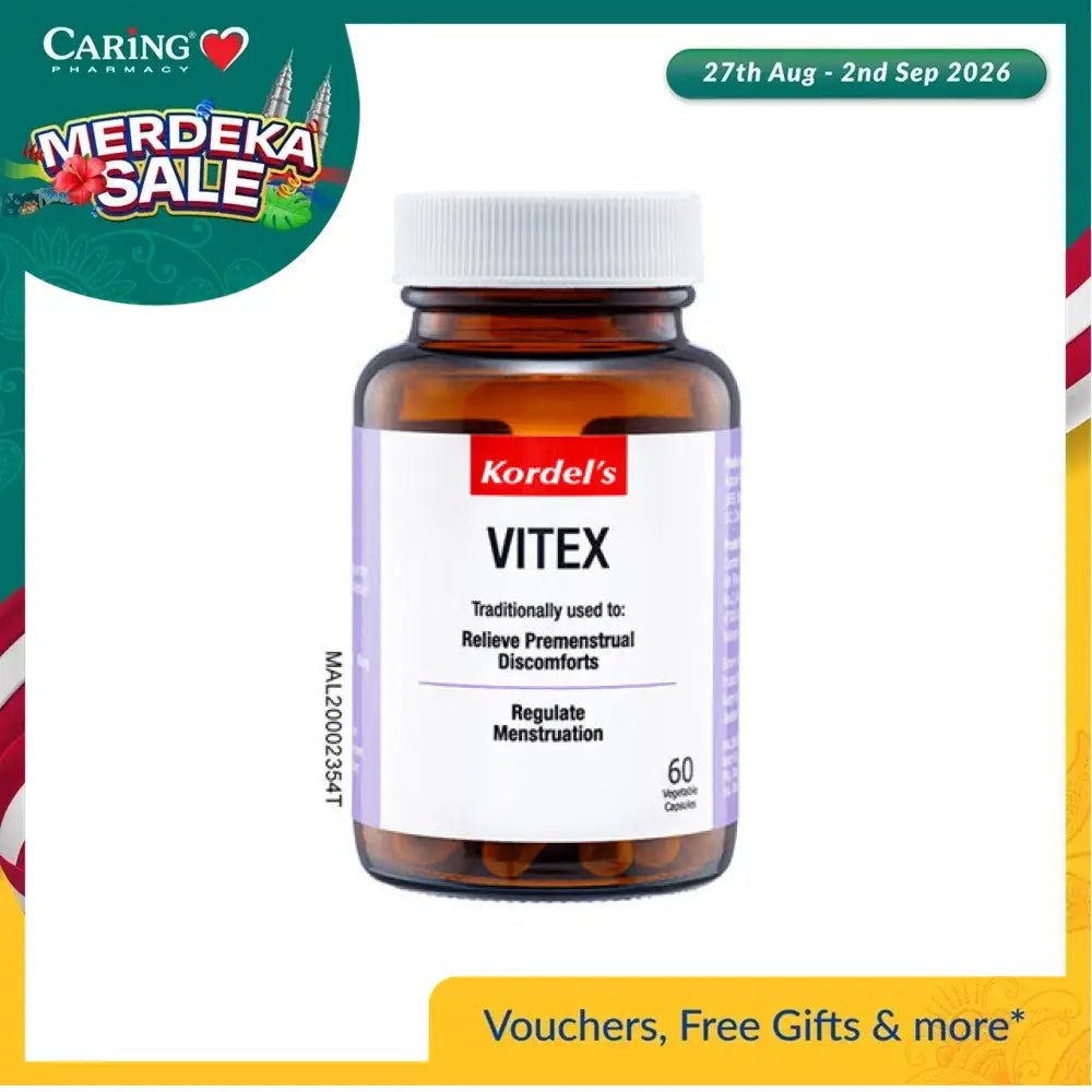 Kordel's Vitex 60 capsules for relieving premenstrual discomforts and regulating menstruation