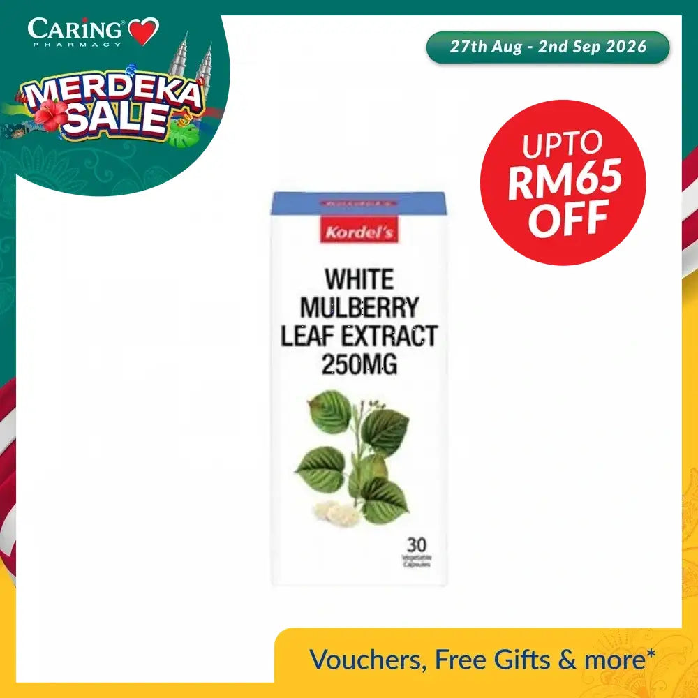 Kordel's White Mulberry Leaf Extract 250mg with 30 capsules in a decorative box