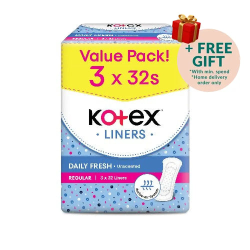 KOTEX FRESH PANTYLINER REGULAR UNSCENTED 15CM 32SX3