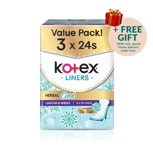 KOTEX PANTYLINER HERBAL COOL LONG & WIDER UNSCENTED 17.5CM 24SX3