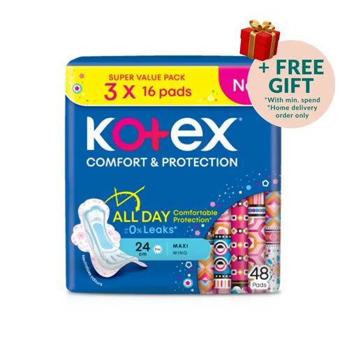 KOTEX SOFT & SMOOTH MAXI DAY 5 IN 1 PROTECTION 24CM WING 16SX3