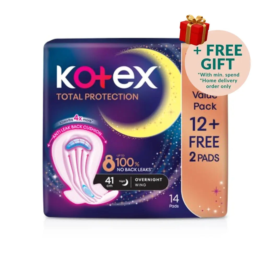 KOTEX TOTAL PROTECTION RISE-UP GUARD OVERNIGHT 41CM WING 12S