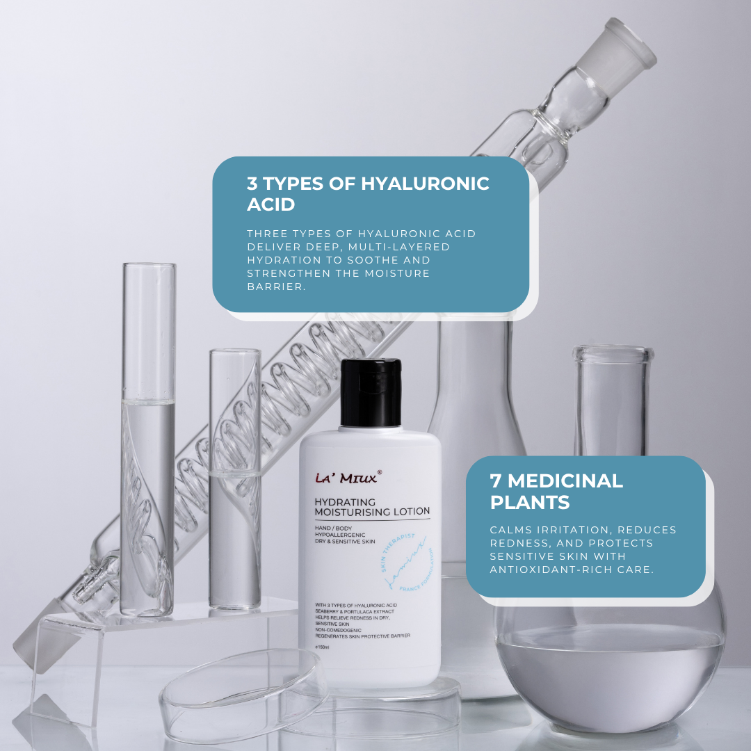 LAMIUX Hydrating Moisturizing Lotion for Dry Skin with hyaluronic acid and medicinal plant extracts