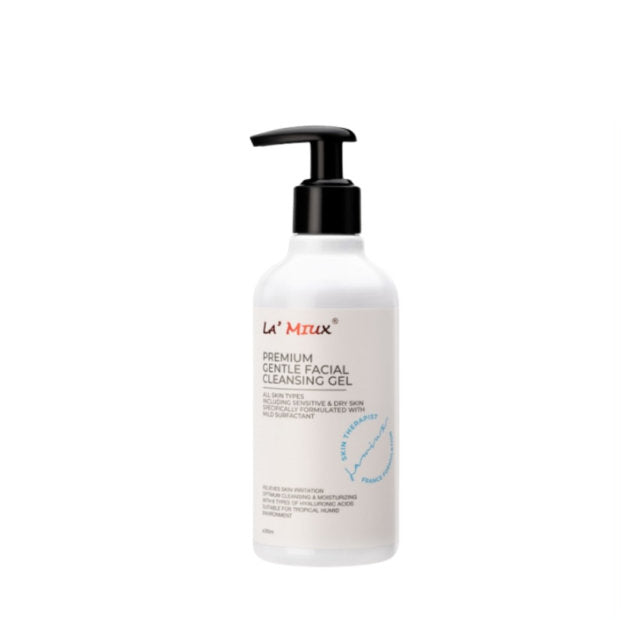 LAMIUX Premium Gentle Facial Cleansing Gel in a clear bottle with pump for soothing skin care