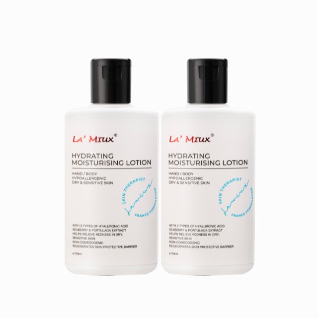 LAMIUX Hydrating Moisturizing Lotion for Dry Sensitive Skin, set of two bottles with hydrating ingredients